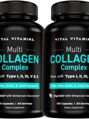 Vital vitamin Multi-Collagen Peptides -150 Capsules (Hydrolyzed collagen peptides - Type I,II,III,V,X)